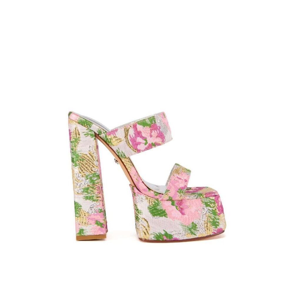 AZALEA WANG EUNICE PINK BROCADE PLATFORM SANDAL Size 10 - Picture 2 of 5